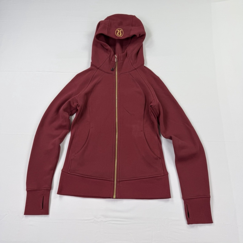 Lululemon Scuba Full Zip Hoodie Women's Size 6 Mulled Wine Gold Zip Jacket Rare